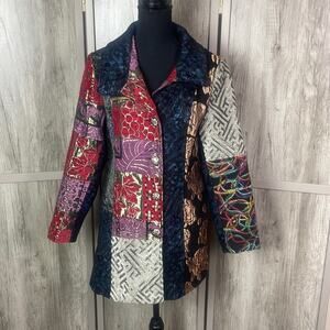 Vintage Sasha Fabiani bohemian mixed media brocade patchwork long jacket S